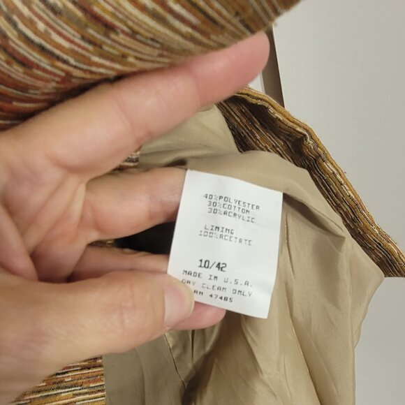 Philippe Adec Brown Orange Cotton Blend Button Front Lightweight Blazer Size 10 - Picture 10 of 15